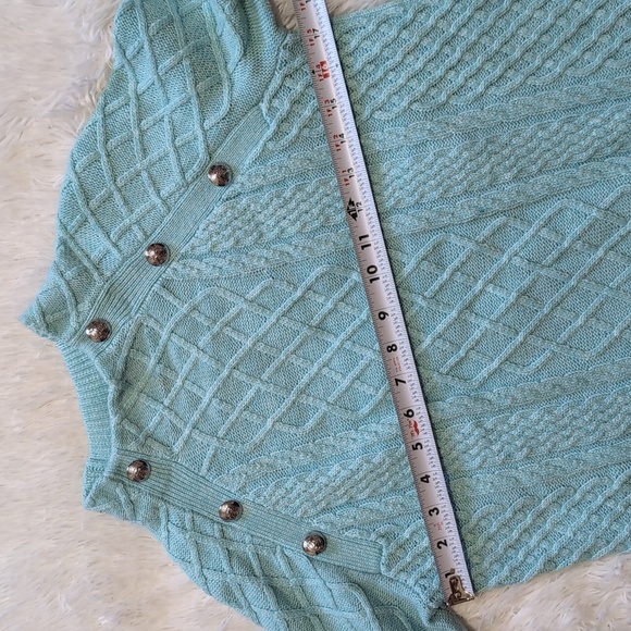 Talbots Light Blue Mock Neck Cable Knit Sweater with Silver Buttons Size Petite - Picture 7 of 11